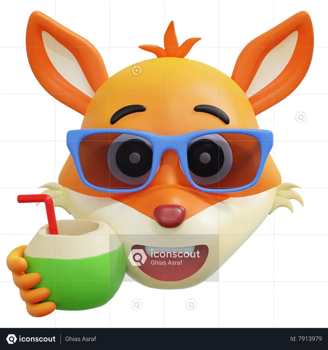 Fox Drinking Coconut Juice Emoticon Emoji 3D Icon