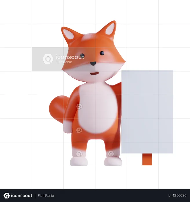 Fox Holding Placard Board  3D Illustration