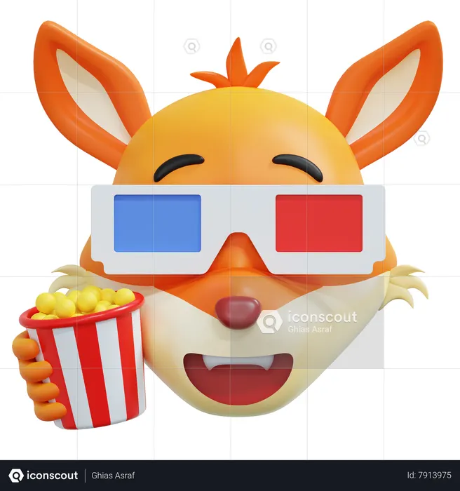 Fox Watching Movie Emoticon Emoji 3D Icon