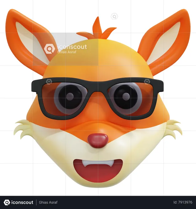 Fox Wearing Cool Black Glasses Emoticon Emoji 3D Icon