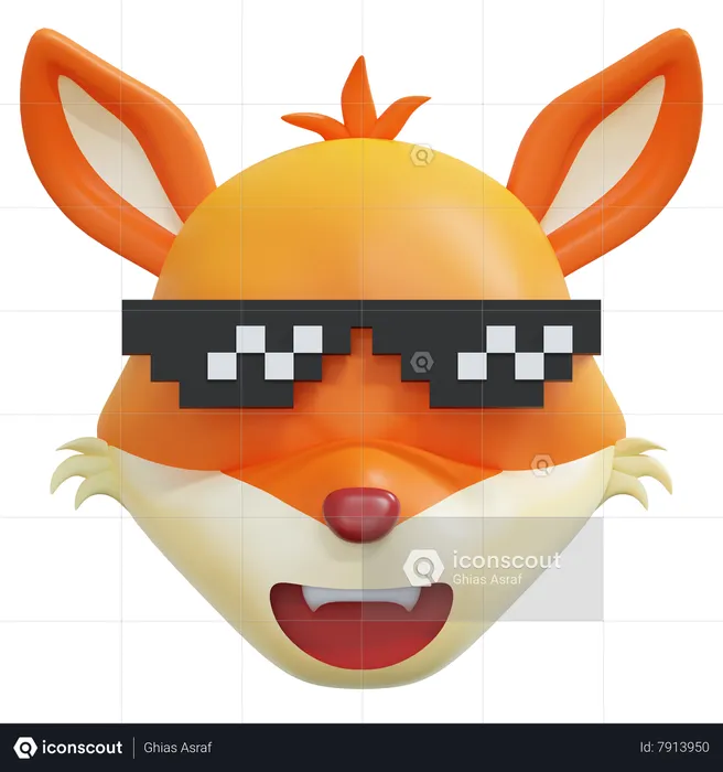 Fox Wearing Cool Pixel Glasses Emoticon Emoji 3D Icon