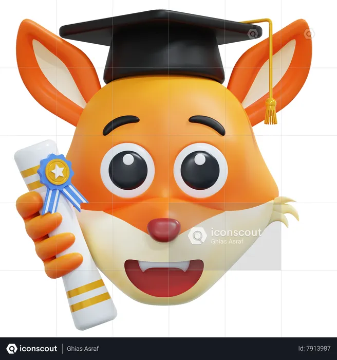 Fox Wearing Diploma Hat Emoticon Emoji 3D Icon