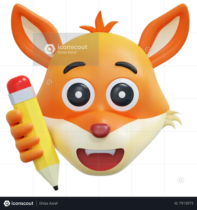 Fox Writing Emoticon Emoji 3D Icon