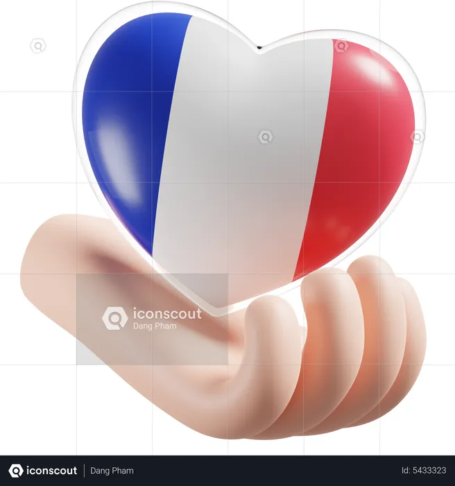 France Flag Heart Hand Care Flag 3D Icon
