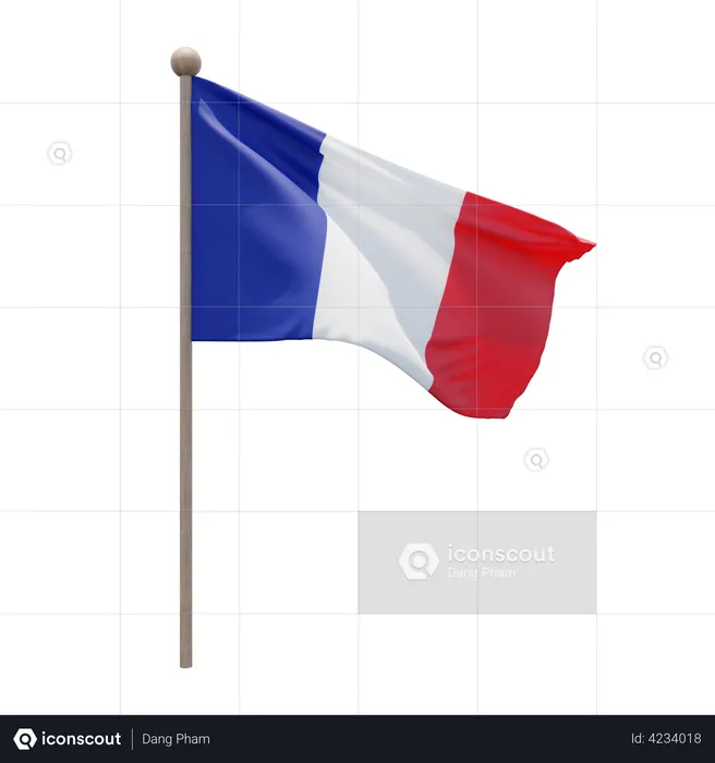 France Flag Pole  3D Flag