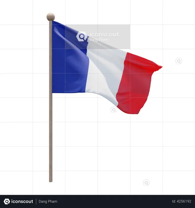 France Flagpole Flag 3D Illustration