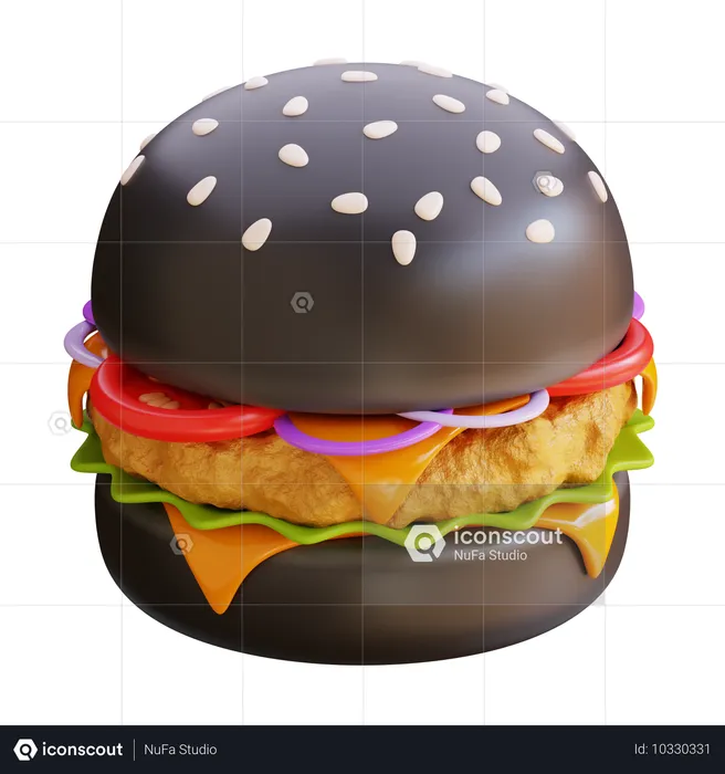 Hambúrguer de frango preto  3D Icon