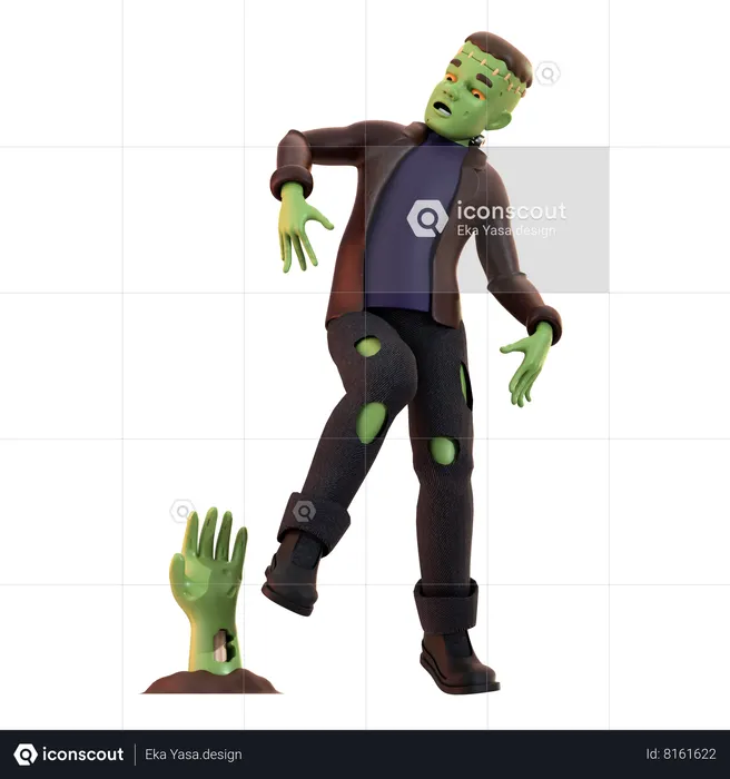 Frankenstein Zombie with scary hand  3D Illustration