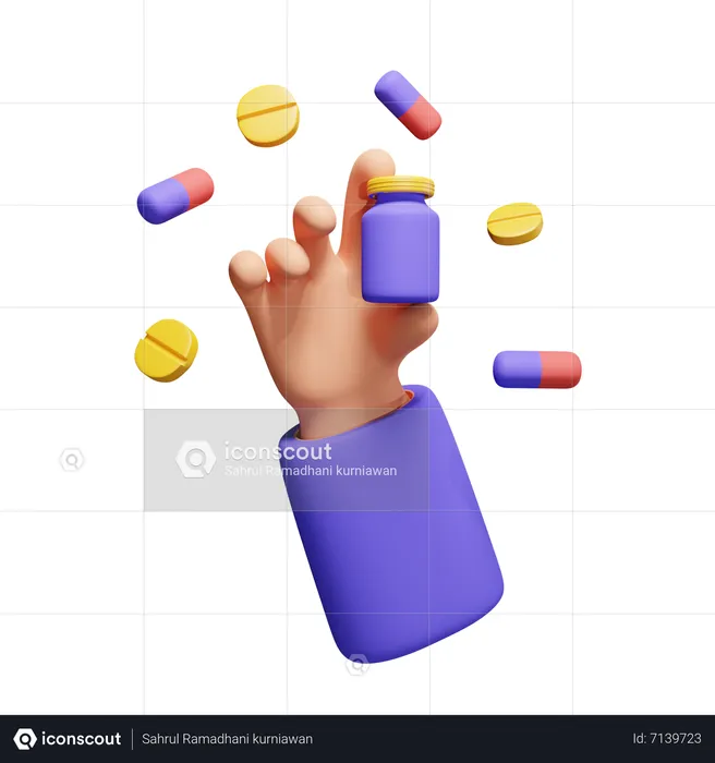 Mão segurando um frasco de remédio  3D Icon
