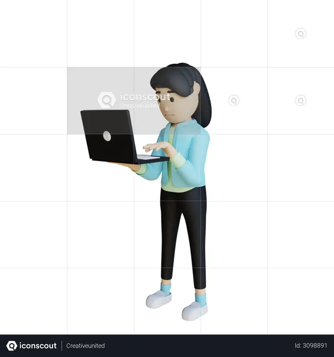 Frau arbeitet am Laptop  3D Illustration