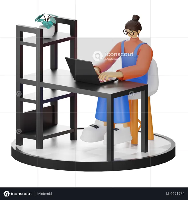 Frau arbeitet am Schreibtisch  3D Illustration