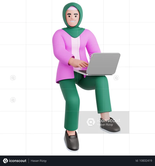 Frau arbeitet mit Laptop im Flug  3D Illustration