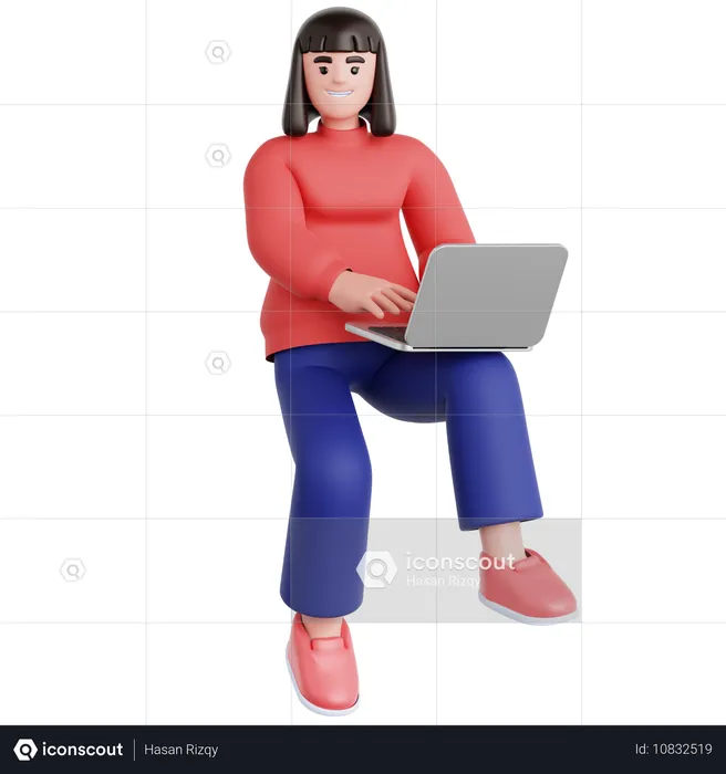 Frau arbeitet mit Laptop im Flug  3D Illustration