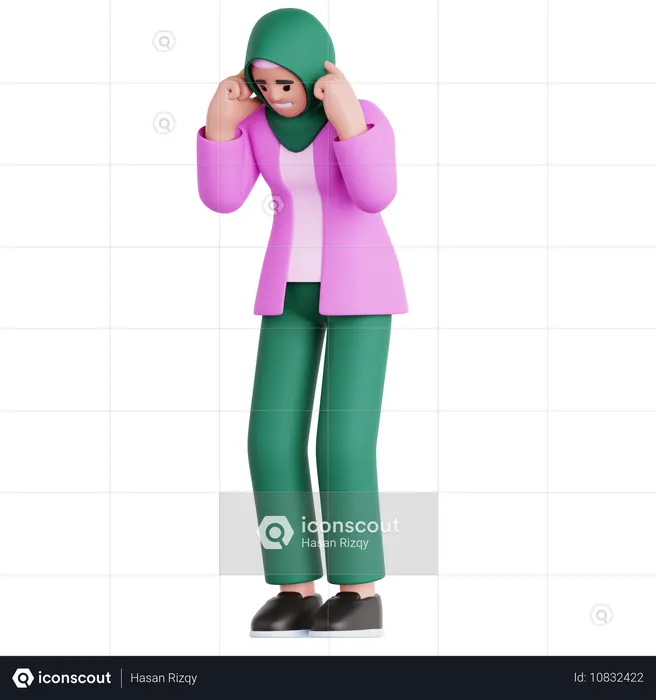 Frau hält sich das Ohr zu  3D Illustration