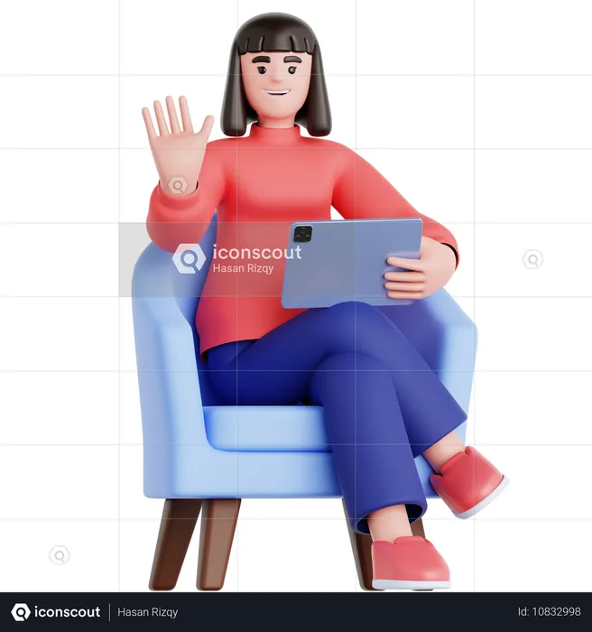 Frau mit Tablet auf der Couch  3D Illustration