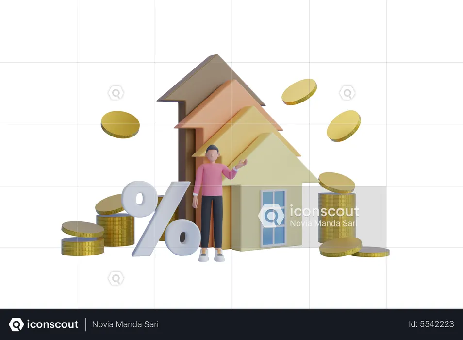 Frau beschreibt Immobilieninvestitionsideen über Immobilienunternehmen  3D Illustration