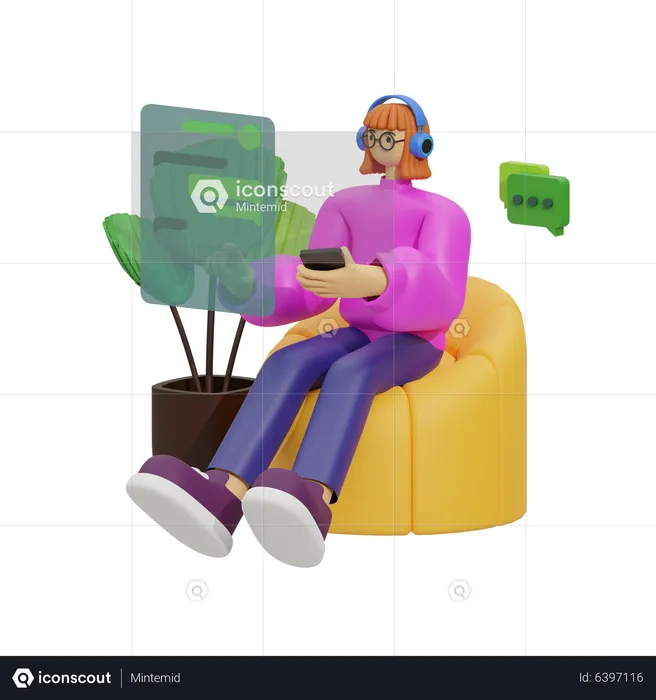 Frau im Chat auf dem Sofa  3D Illustration