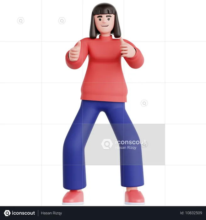 Frau gibt zwei Daumen hoch  3D Illustration