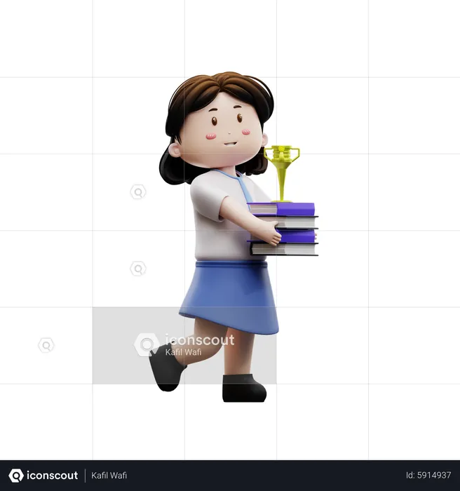 Frau hält ein Buch mit einer Trophäe  3D Illustration