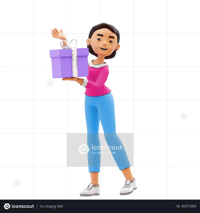 Frau hält Geschenk  3D Illustration