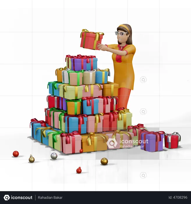 Frau hält Geschenkbox  3D Illustration