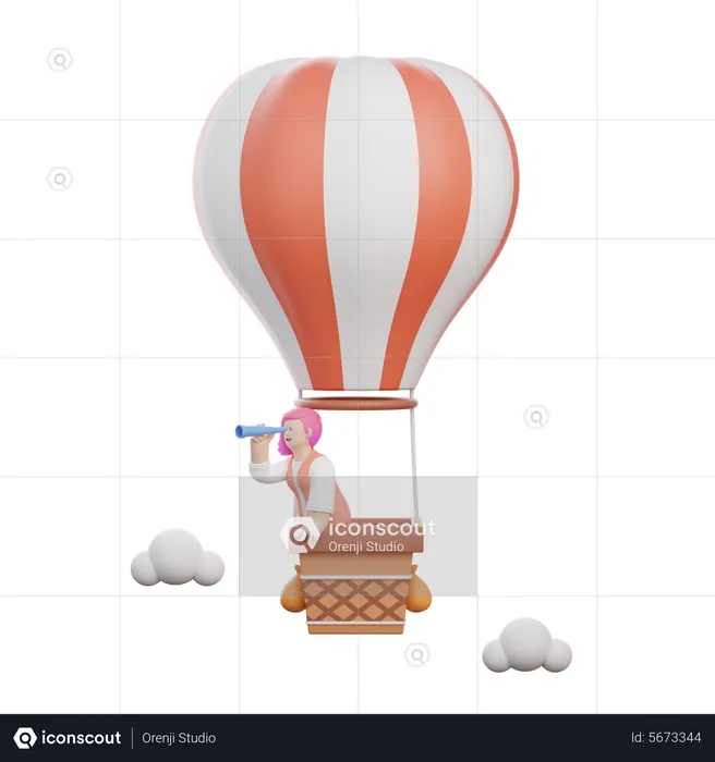 Frau im Luftballon  3D Illustration