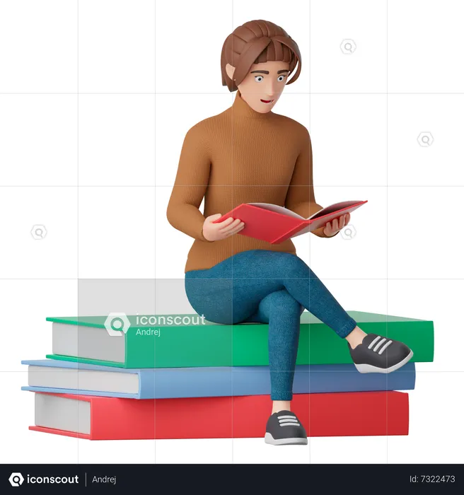 Frau liest Buch  3D Illustration