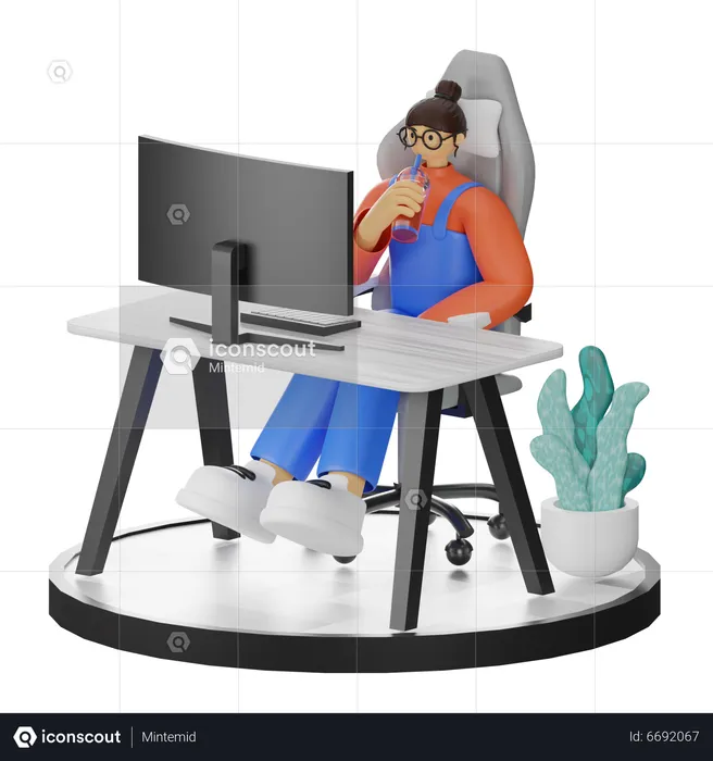 Frau macht nach der Arbeit Kaffeepause  3D Illustration