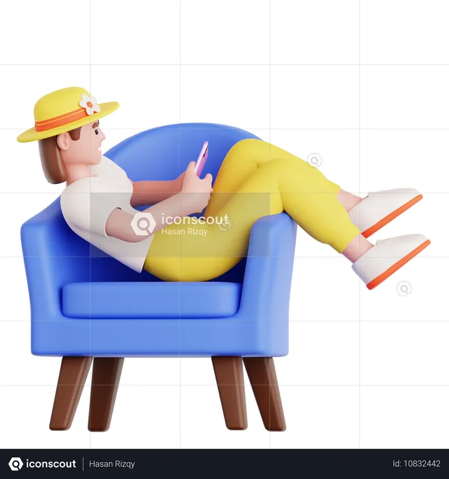 Frau mit Tablet auf der Couch liegend  3D Illustration