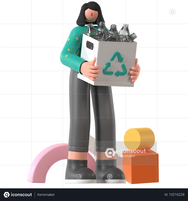 Frau recycelt Plastikflaschen  3D Illustration