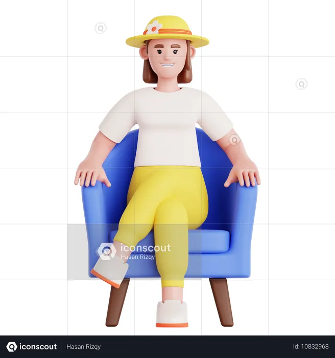 Frau sitzt auf der Couch  3D Illustration