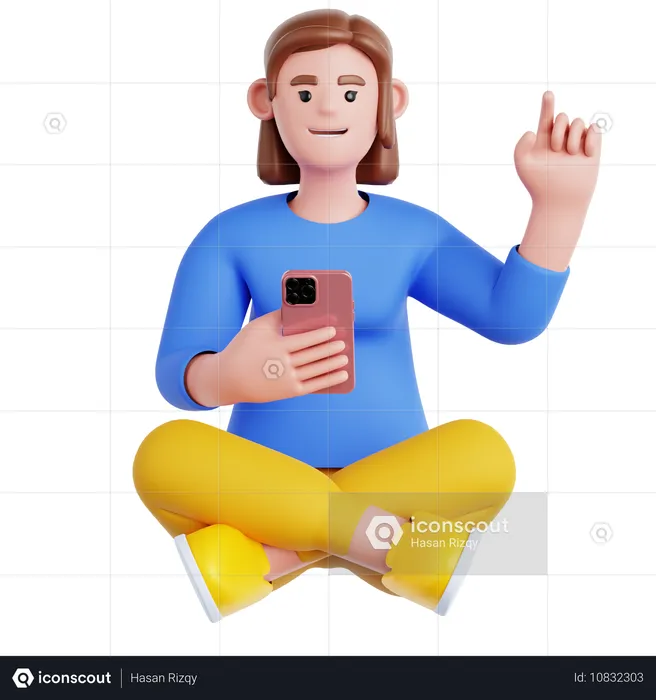 Frau sitzt und benutzt Telefon  3D Illustration