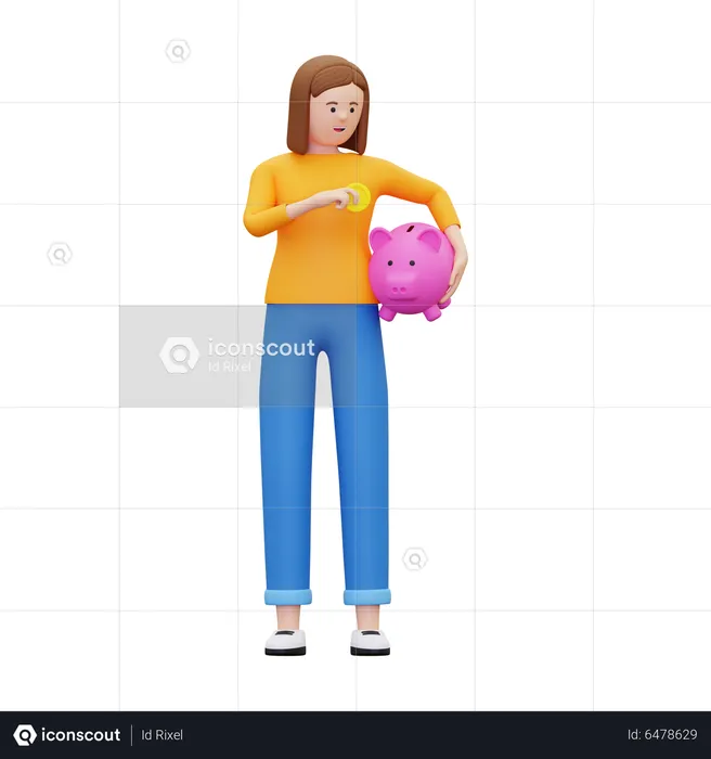 Frau spart Geld  3D Illustration