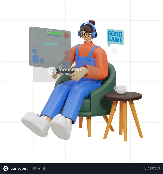 Frau spielt Gaming  3D Illustration