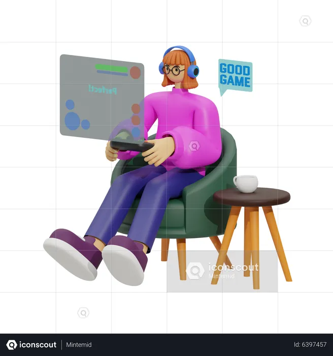 Frau spielt Gaming  3D Illustration