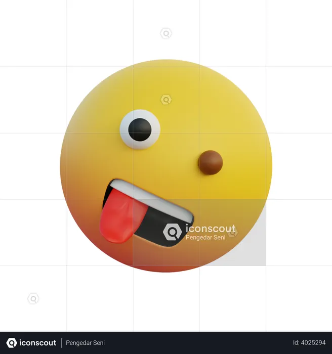 Freak Crazy Face Emoticon Sticking Out Tongue While Rolling Emoji 3D.