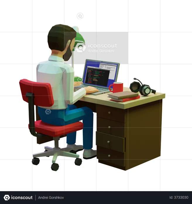 Freelance programmer working at the computer  3D Illustration