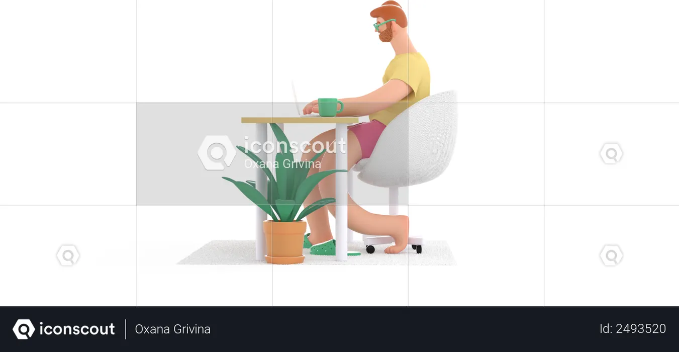 Freelancer masculino trabalhando em projeto próprio  3D Icon