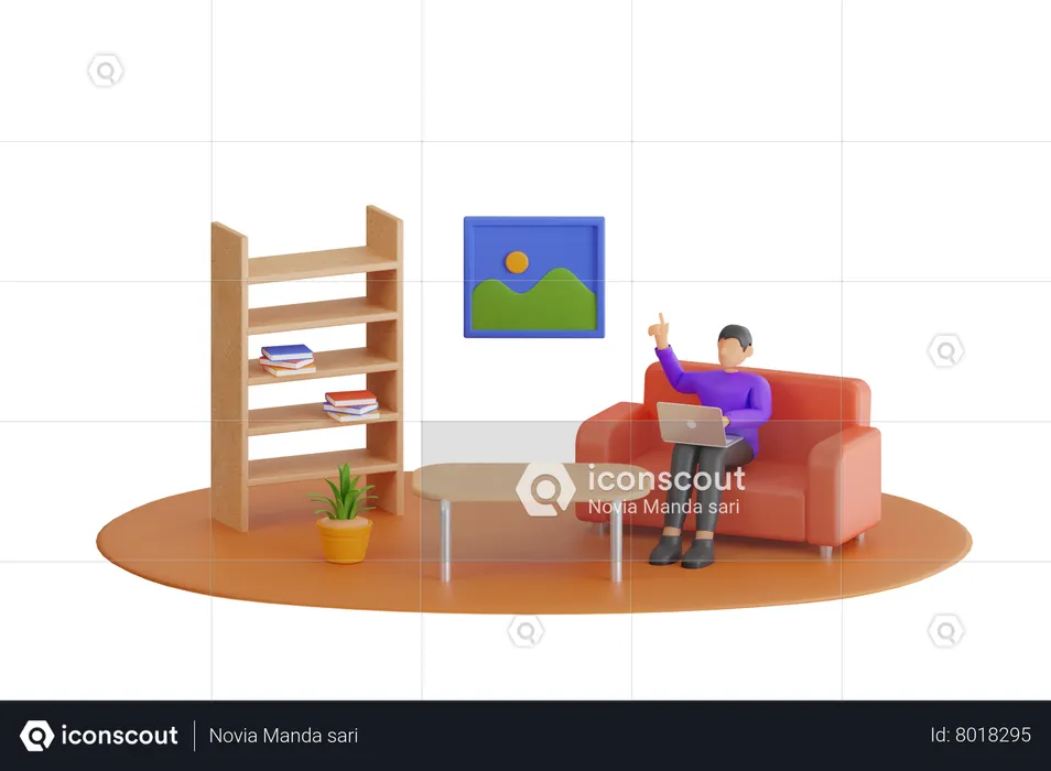 Freelancer Working At Home With Laptop  3D Illustration