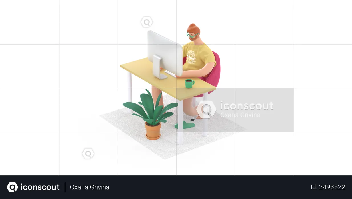 Freelancer working on laptop  3D Illustration