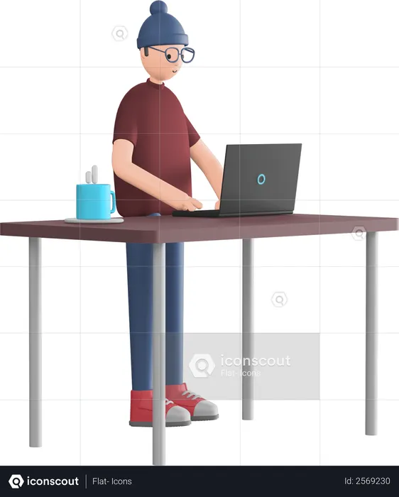 Freelancer working on laptop  3D Illustration