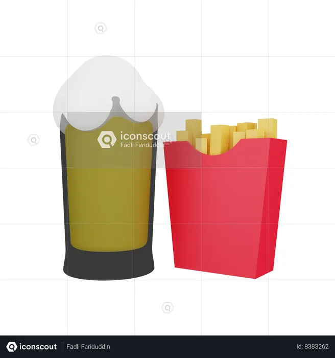 French Fries And Beer  3D Icon