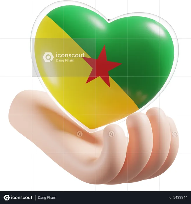 French Guiana Flag Heart Hand Care Flag 3D Icon