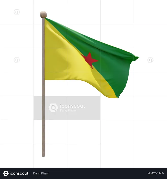French Guiana Flagpole Flag 3D Illustration