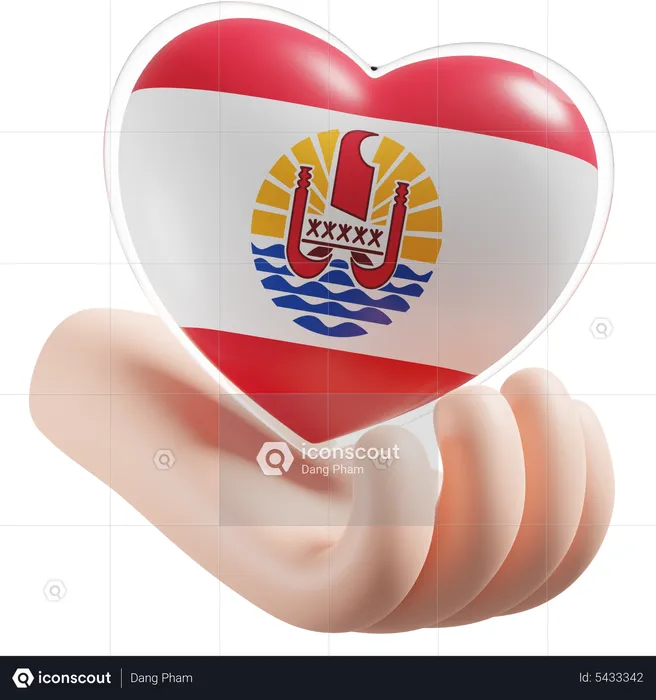 French Polynesia Flag Heart Hand Care Flag 3D Icon