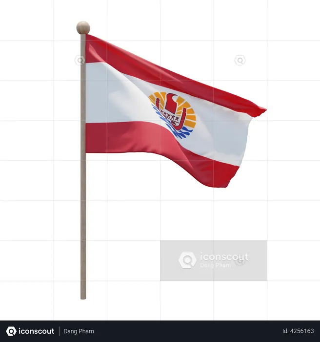 French Polynesia Flagpole Flag 3D Illustration