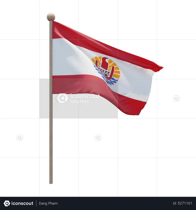 French Polynesia Flagpole Flag 3D Icon