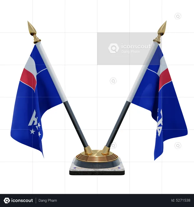 French Southern and Antarctic Lands Double (V) Desk Flag Stand Flag 3D Icon