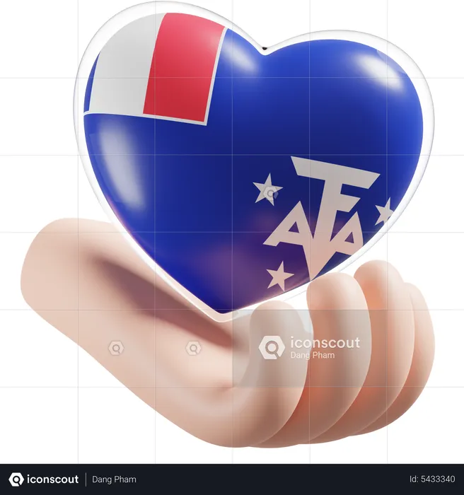 French Southern and Antarctic Lands Flag Heart Hand Care Flag 3D Icon