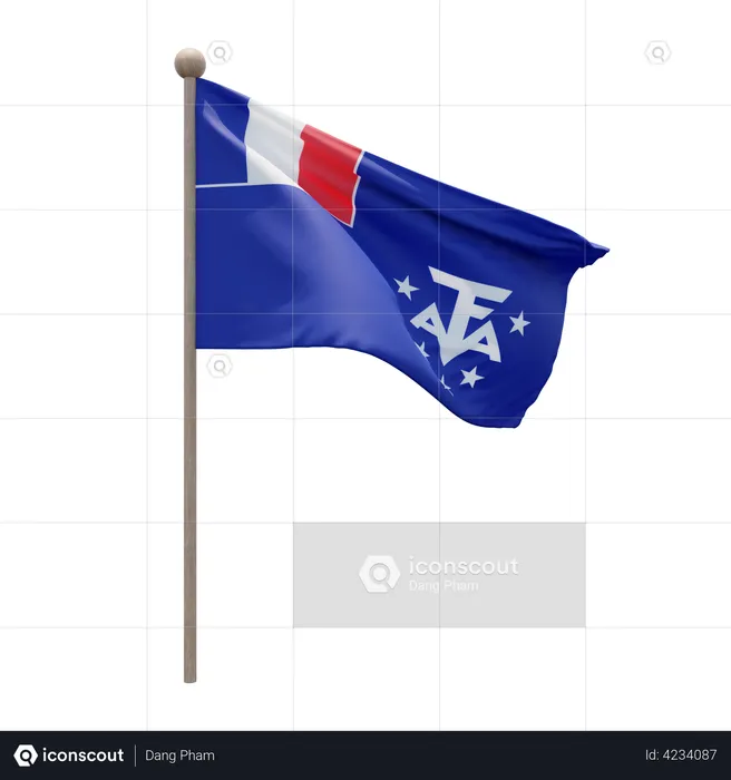 French Southern and Antarctic Lands Flag Pole  3D Illustration